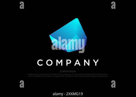 Colorful Modern 3D Blue Diamond Crystal Gem Stone Rock Logo Design Vector Stock Vector