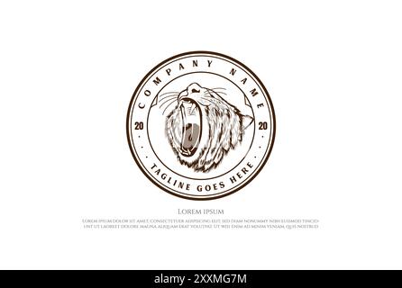 Old Classic Roaring Angry Tiger Head Badge Emblem Label Stamp Logo Design Vector Stock Vector