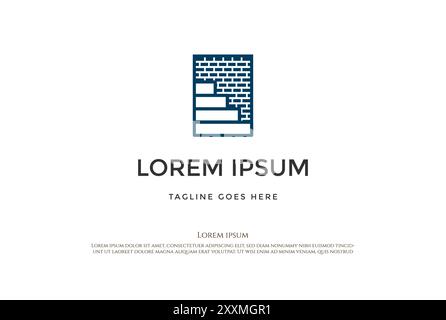 Vintage Geometric Brick Wall with Stair Logo Design Vector Stock Vector