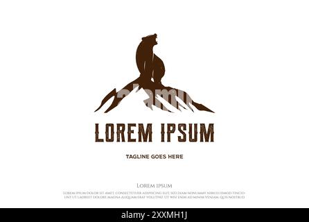 Roaring Ice Polar Grizzly Bear with Mountain Top Rock for Outdoor Camping Adventure Logo Design Vector Stock Vector