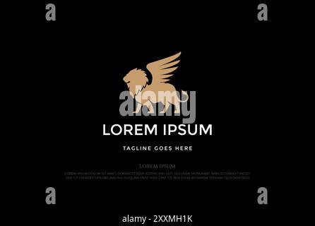 Elegant Luxury Lion King with Wing Logo Design Vector Stock Vector