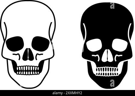 Black and white and white and black skulls isolated on a white background Stock Vector