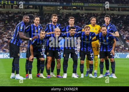 FC Internazionale team line up during the Serie A 2024/25 football match between FC Internazionale and US Lecce at Giuseppe Meazza Stadium. Final score; Internazionale 2:0 US Lecce Stock Photo