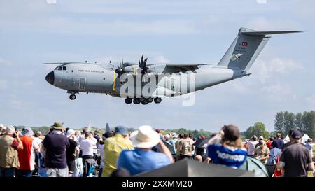 Turkish Air Force - Airbus A400M Atlas, arriving at RAF Fairford to take part in the static display at the 2024 Royal International Air Tattoo. Stock Photo