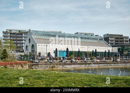 Maastricht, Netherlands - April 13, 2024: De Bordenhal Toneelgroep Building, an independent theater and cafe-restaurant in Ceramique Center Stock Photo