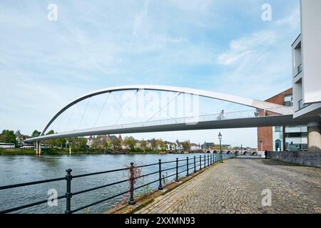 Maastricht, Netherlands - April 13, 2024: Hoge brug (high bridge) facing the historic city centre of Maastricht over Maas River Stock Photo