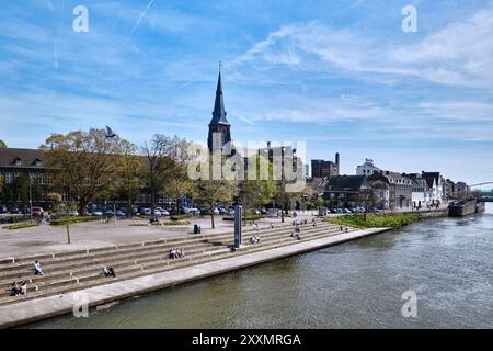 Maastricht, Netherlands - April 13, 2024: Panorama point of St. Servaasbrug along the riverside Stock Photo