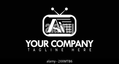 Symbol Icon Ai technology Logo with retro tv and AI technology antenna Minimalist Ai typography Logo Design Stock Vector