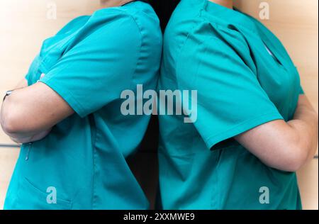 Healthcare team working in hospital office or clinic with other doctors or nurses. Collaboration between health professionals Stock Photo