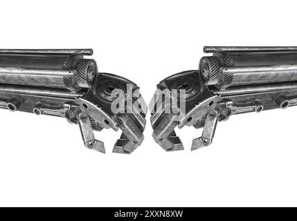 Hand of Robot sculpture made from scrap metal isolated on white background Stock Photo