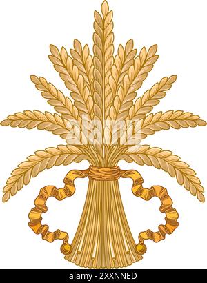 Set of wheat yellow ripe spikelets and grains of wheat flat vector illustration isolated on white background vector Stock Vector