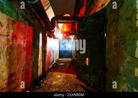 Old abandoned dirty Soviet bunker, echo of Cold War. Stock Photo