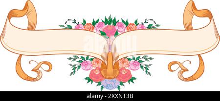Vintage floral classic calligraphic retro vignette scroll Crests Ribbons Frames ornamental design elements black and color set isolated vector Stock Vector