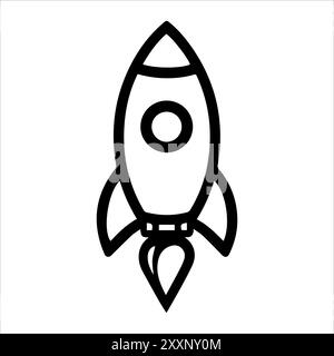 Rocket icon or modern line symbol. Vector line art and icon design with bold outline. Black and white Pixel Perfect minimalistic symbol isolated white Stock Vector