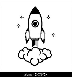 Rocket icon or modern line symbol. Vector line art and icon design with bold outline. Black and white Pixel Perfect minimalistic symbol isolated white Stock Vector