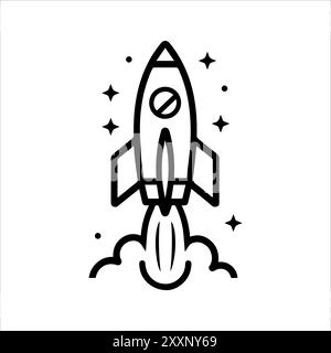 Rocket icon or modern line symbol. Vector line art and icon design with bold outline. Black and white Pixel Perfect minimalistic symbol isolated white Stock Vector