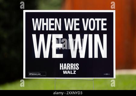 2024 US presidential election yard sign for democrats Vice-President Kamala Harris and Minnesota Governor Tim Walz with the positive slogan, “When We Stock Photo