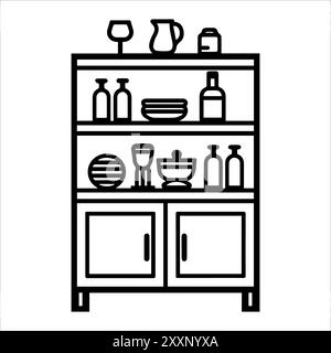 Cupboard icon or modern line symbol. Vector line art and icon design with bold outline. Black and white Pixel Perfect minimalistic symbol isolated whi Stock Vector