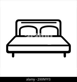 Bed icon or modern line symbol. Vector line art and icon design with bold outline. Black and white Pixel Perfect minimalistic symbol isolated white ba Stock Vector