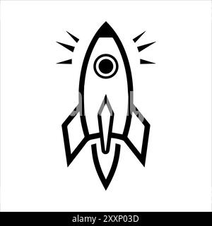 Rocket icon or modern line symbol. Vector line art and icon design with bold outline. Black and white Pixel Perfect minimalistic symbol isolated white Stock Vector