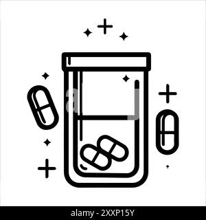 Pills icon or modern line symbol. Vector line art and icon design with bold outline. Black and white Pixel Perfect minimalistic symbol isolated white Stock Vector