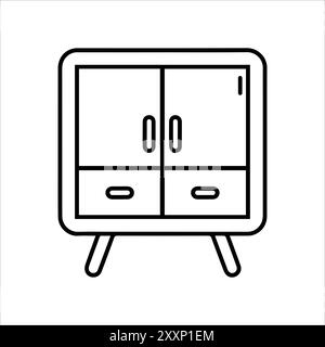 Cupboard icon or modern line symbol. Vector line art and icon design with bold outline. Black and white Pixel Perfect minimalistic symbol isolated whi Stock Vector