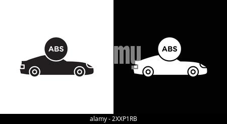 Automotive ABS icon Black line art vector in black and white outline set collection sign Stock Vector