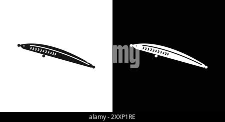 Bait Fishing Minnow icon Black line art vector in black and white outline set collection sign Stock Vector