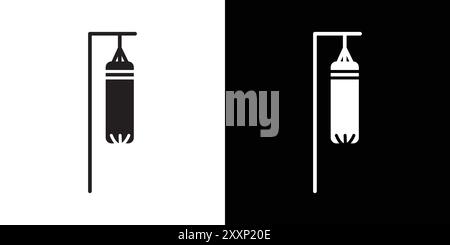 Boxing punch bag icon Black line art vector in black and white outline set collection sign Stock Vector