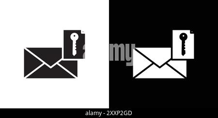 Email security key icon Black line art vector in black and white outline set collection sign Stock Vector