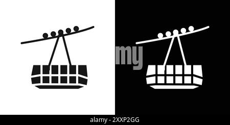 aerial tramway icon Black line art vector in black and white outline set collection sign Stock Vector