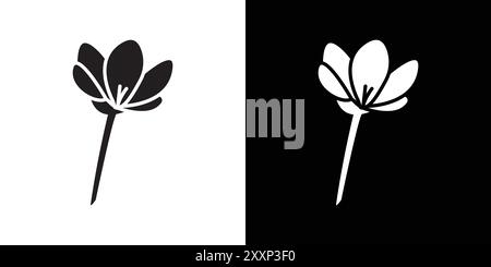 Crocus Icon Black line art vector in black and white outline set collection sign Stock Vector