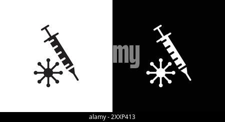 Covid 19 vaccine icon Black line art vector in black and white outline set collection sign Stock Vector