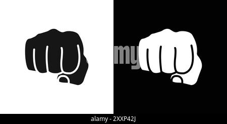 punch fist hand icon Black line art vector in black and white outline set collection sign Stock Vector