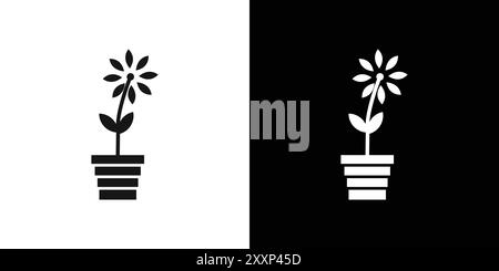 Flower in pot icon Black line art vector in black and white outline set collection sign Stock Vector