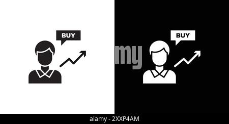 Stock buy icon Black line art vector in black and white outline set collection sign Stock Vector