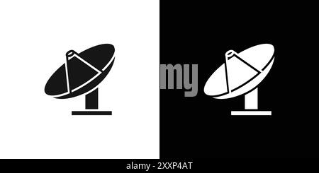 Satellite apparatus icon Black line art vector in black and white outline set collection sign Stock Vector