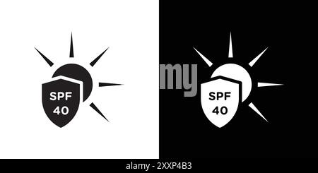 Sun protection factor 40 icon Black line art vector in black and white outline set collection sign Stock Vector