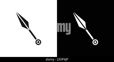 Kunai throwing knife icon Black line art vector in black and white outline set collection sign Stock Vector