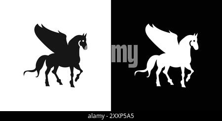 Pegasus icon Black line art vector in black and white outline set ...