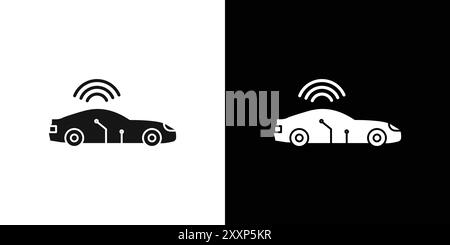 Smart car icon Black line art vector in black and white outline set collection sign Stock Vector