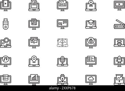 Computer functions icons collection is a vector illustration with ...
