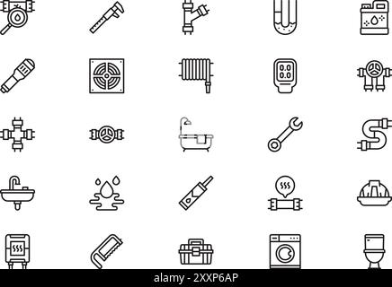 Plumber icons collection is a vector illustration with editable stroke. Stock Vector