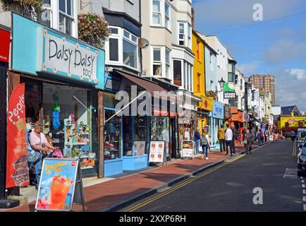 Brighton, United Kingdom - October 01, 2014: Tourists shopping in the famous North Laines district of Brighton, Surrey. Stock Photo