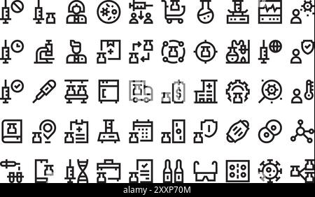 Vaccine development icons collection is a vector illustration with editable stroke. Stock Vector