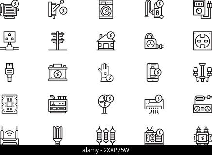 Electricity icons collection is a vector illustration with editable stroke. Stock Vector