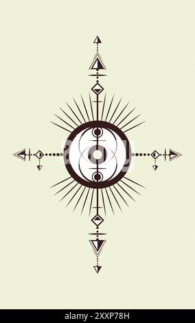 Vesica piscis mysterious magical sacred geometry. logo tattoo, duality, trinity mythological symbol in boho style. Wiccan witches protective sign Stock Vector