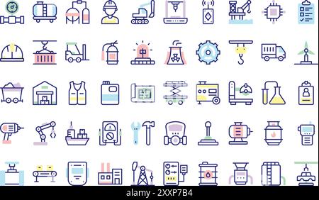 Industry icons collection is a vector illustration with editable stroke. Stock Vector