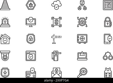 Protection and security icons collection is a vector illustration with editable stroke. Stock Vector