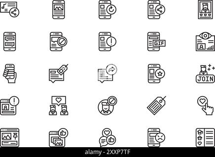 Social media interactions icons collection is a vector illustration with editable stroke. Stock Vector
